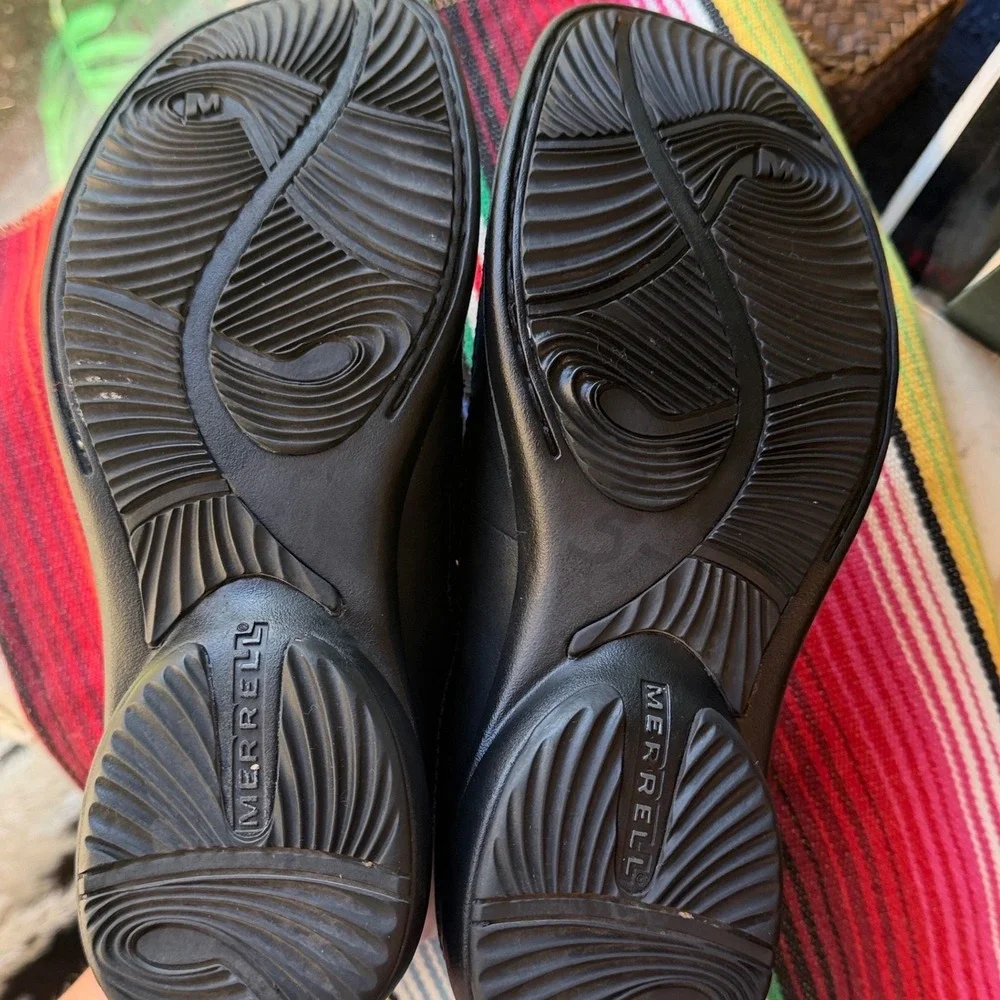 Merrell Tetra Wave Black Leather Slip On Loafers Womens 7.5 J40054 Brogue Shoes